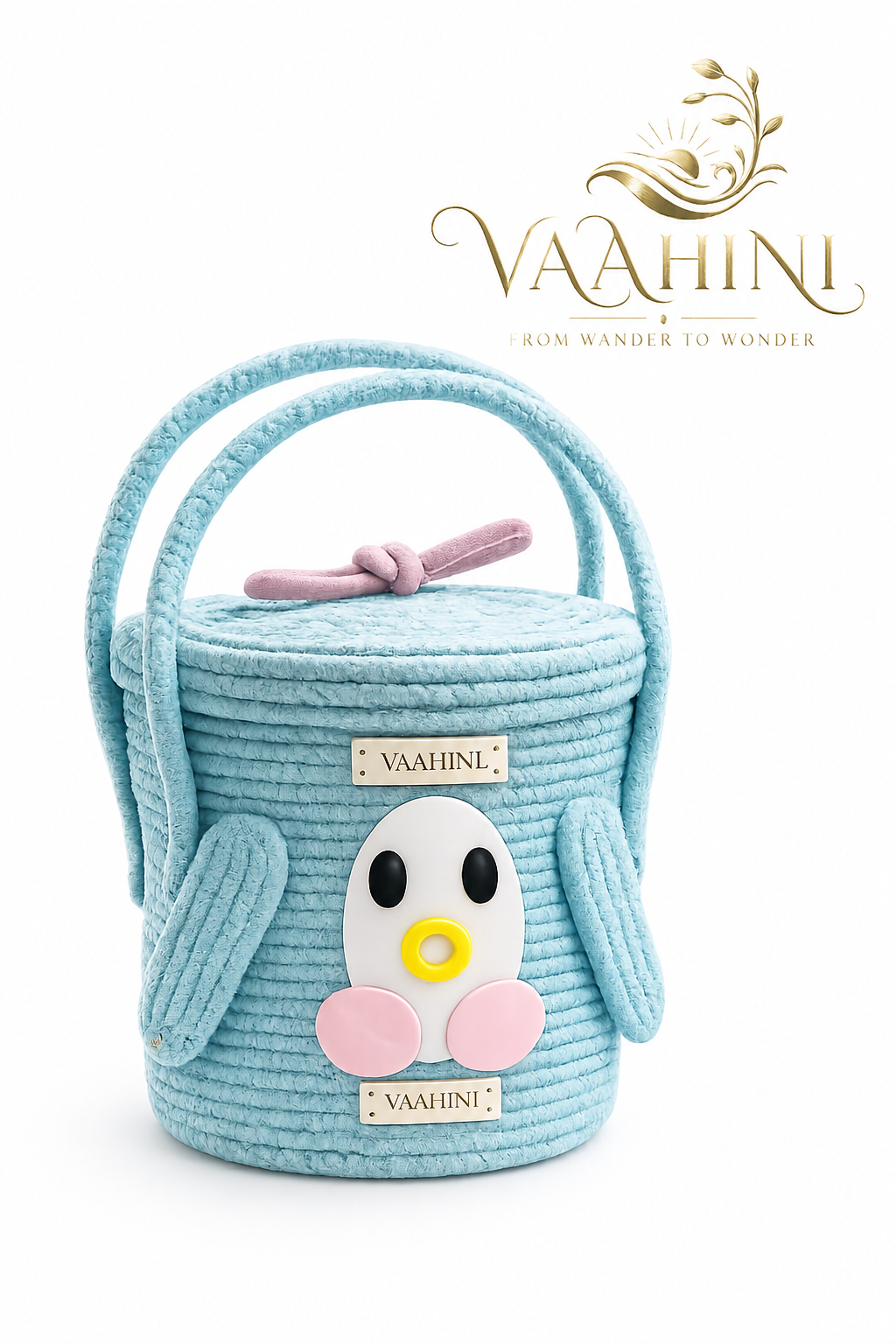 Vaahini Cotton Rope Penguin Aqua Basket - Front View