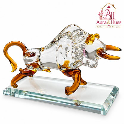 Aura & Hues 7-Inch Feng Shui Charging Crystal Bull Figurine - Transparent Glass Sculpture