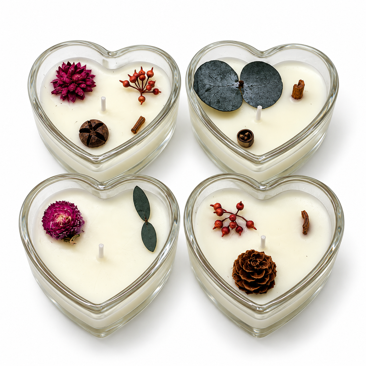 Candles Heart Shaped in Glass 4 Pcs. Set