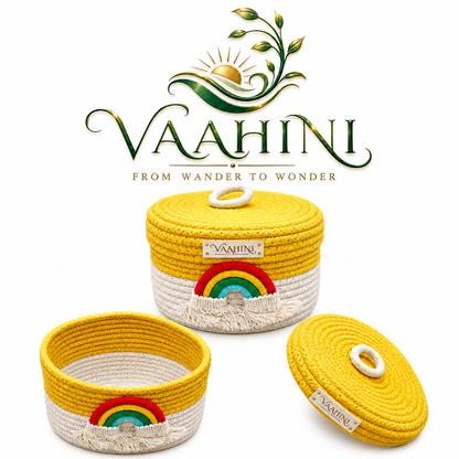 Vaahini Rainbow Cotton Rope Basket - Infographic with dimensions