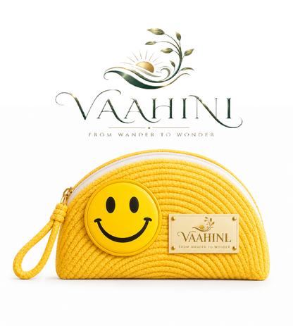 Vaahini Cotton Rope Smiley Coin Pouch Yellow - Side view