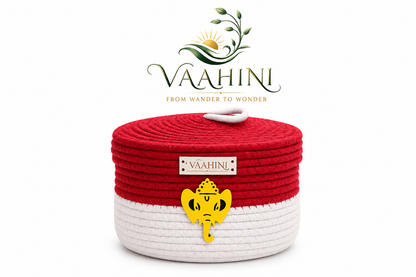 Vaahini Cotton Rope Dual Colored Ganpati Baskets with Lid for Temples