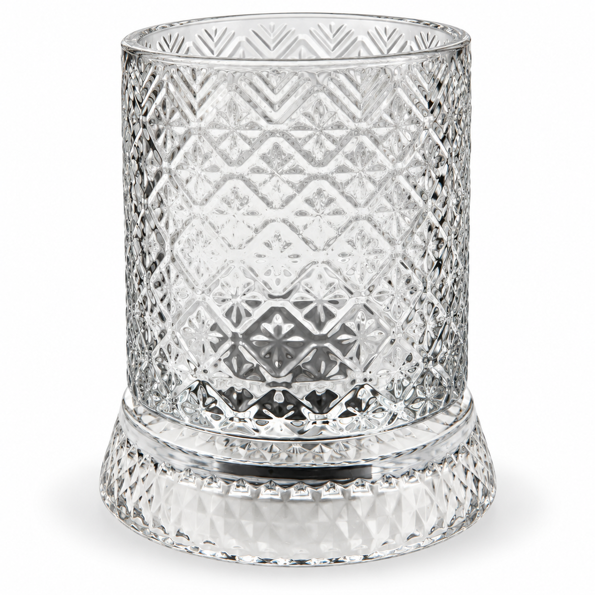 Aura & Hues Luxury Twist Whiskey Glass with Embossed Stars Pattern Single Cocktail and Rocks Tumbler for Home Bar and Gifting