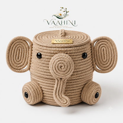 Elephant rope basket - front view with Vaahini branding