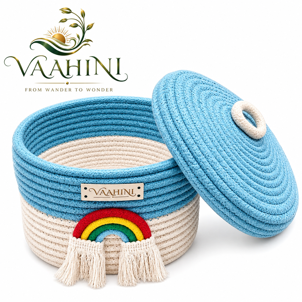 Vaahini Cotton Rope Rainbow Basket - Front View
