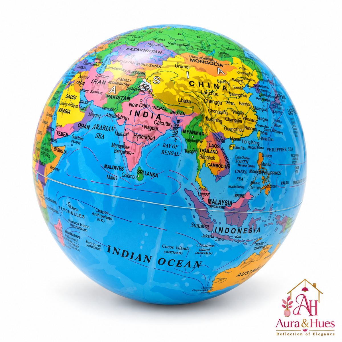 Aura & Hues 6-Inch Revolving World Globe with Sturdy Stand - Blue & Gold Desktop Antique Decor