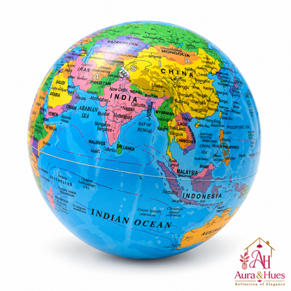 Aura & Hues 6-Inch Revolving World Globe with Sturdy Stand - Blue & Gold Desktop Antique Decor