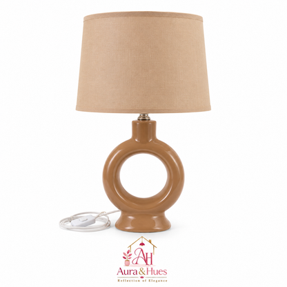 Aura & Hues Warm Peach Aesthetic Ceramic Table Lamp with Textured Shade for Cozy Living Spaces and Bedroom Nightstand Decor