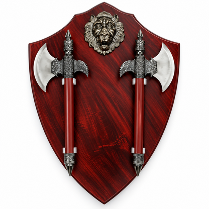 Axe Set of 2 with Lion Face Wall Hanging Board