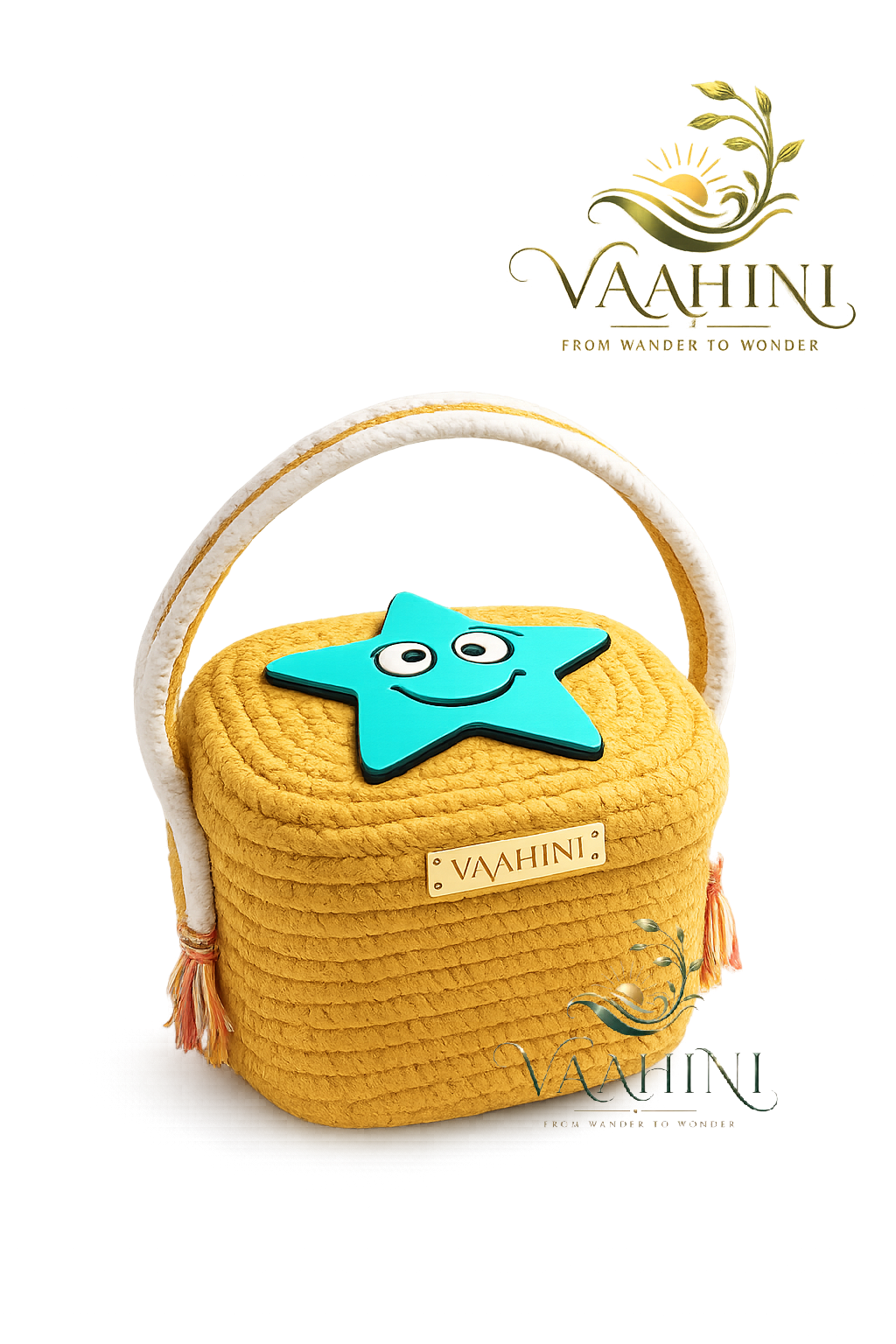 Vaahini Cotton Rope Star Character Gift Basket - Yellow front view