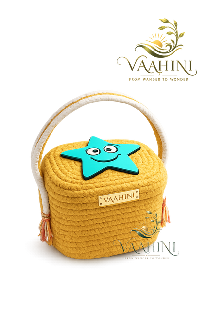Vaahini Cotton Rope Star Character Gift Basket - Yellow front view