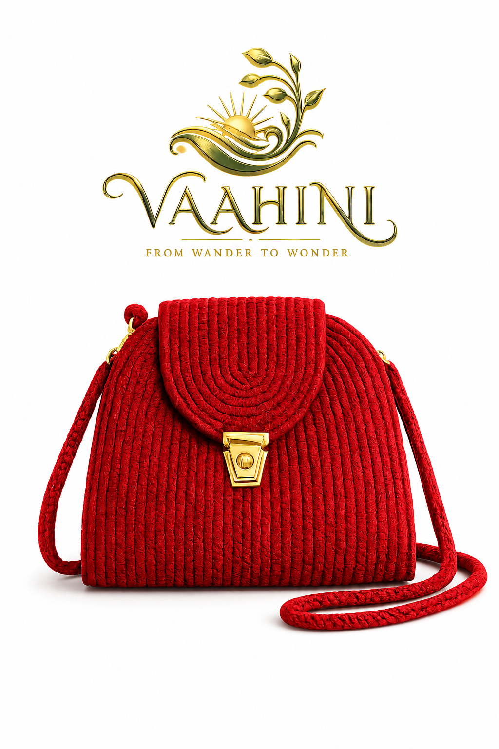 Vaahini Red Cotton Rope Sling Bag - Gift Packaging