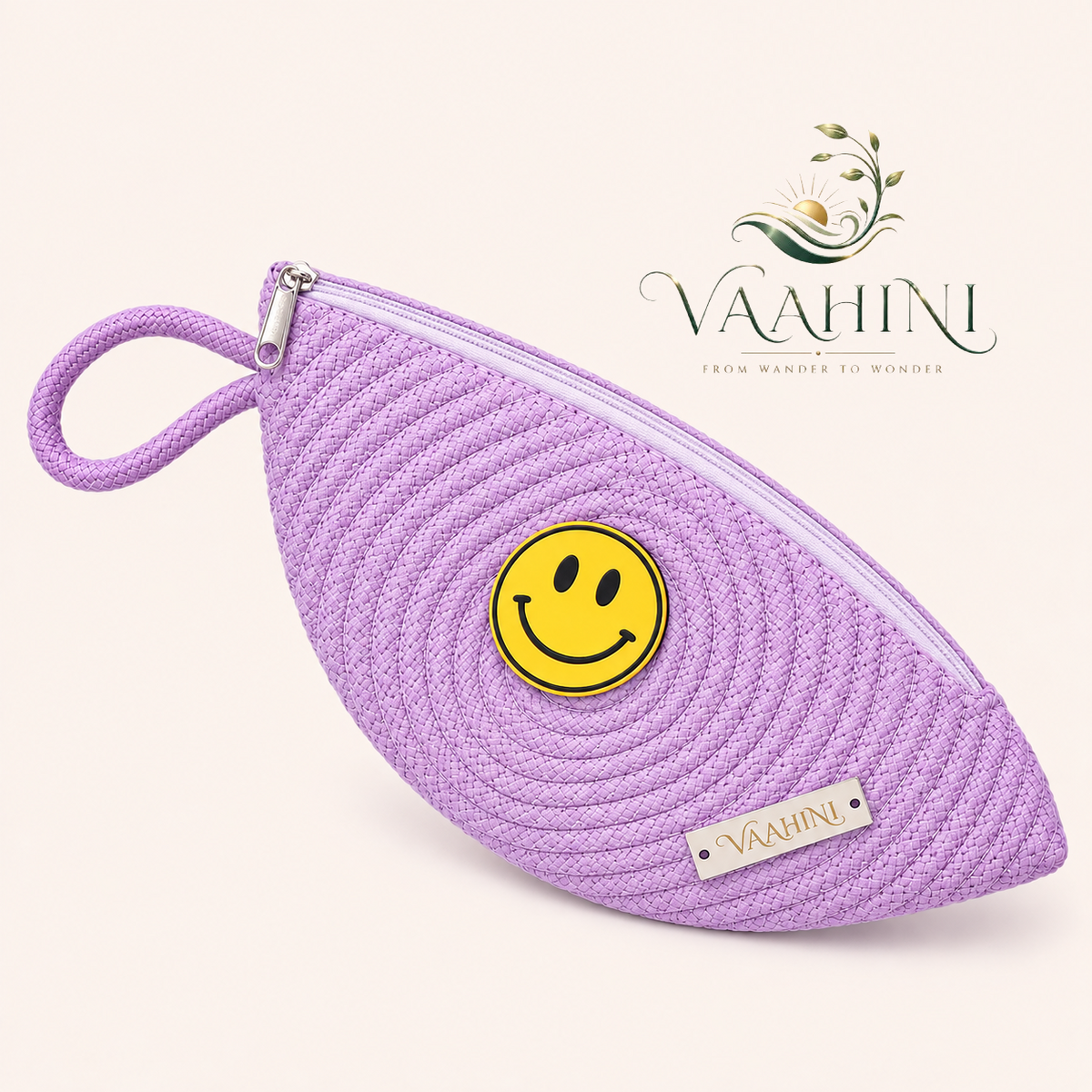 Vaahini Cotton Rope Smiley Coin Pouch Lilac - front view on white background