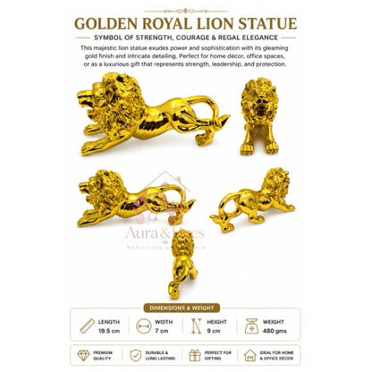 Royal Golden Lion Showpiece for Home Decor, Premium Metallic Finish