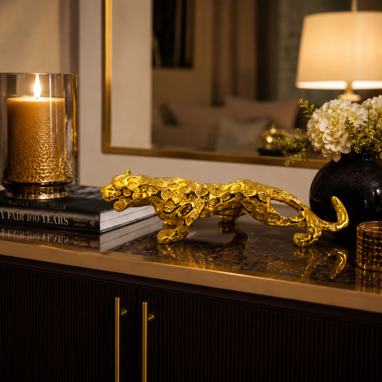 Royal Beast Golden Jaguar Decorative Showpiece