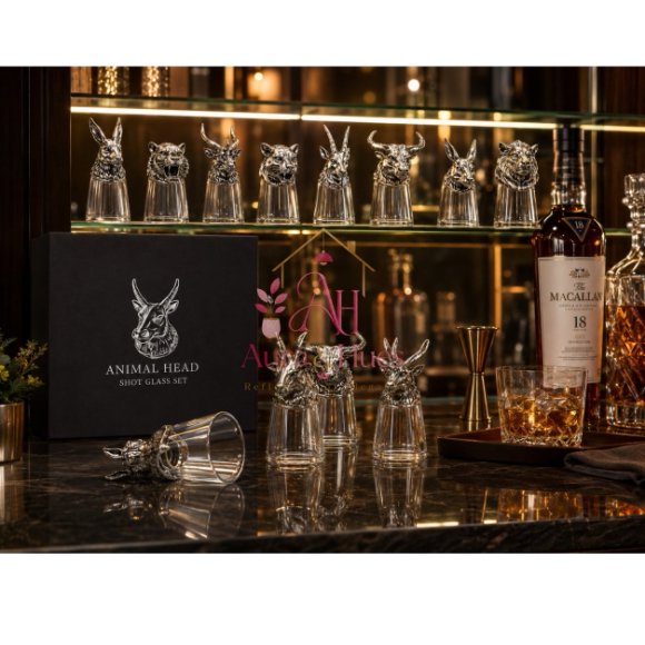Luxury Animal Head Shot Glass Set with Black Gift Box, Premium  Golden Finish Barware