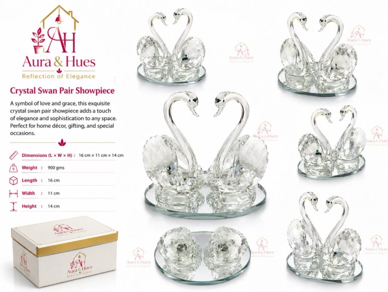 Crystal Swan Pair Showpiece with Mirrored Base