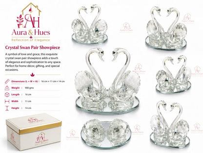 Crystal Swan Pair Showpiece with Mirrored Base