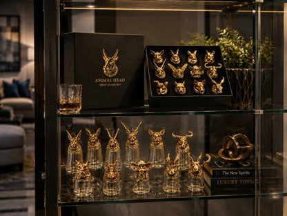 Luxury Animal Head Shot Glass Set with Black Gift Box, Premium  Golden Finish Barware