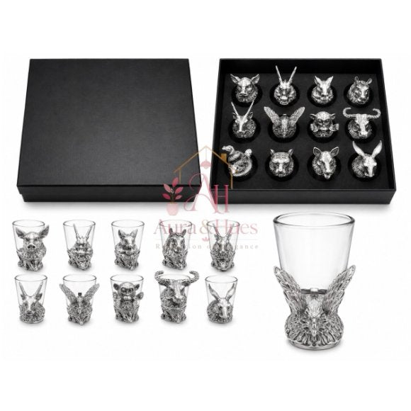 Luxury Animal Head Shot Glass Set with Black Gift Box, Premium  Golden Finish Barware