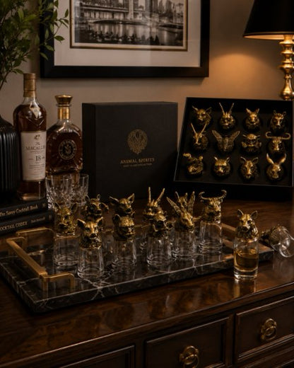 Luxury Animal Head Shot Glass Set with Black Gift Box, Premium Antique Finish Barware