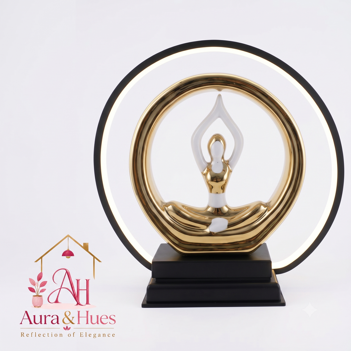 Aura & Hues 14-Inch Electroplated Yoga Pose Lady Sculpture in Metal Frame - Silver & Gold