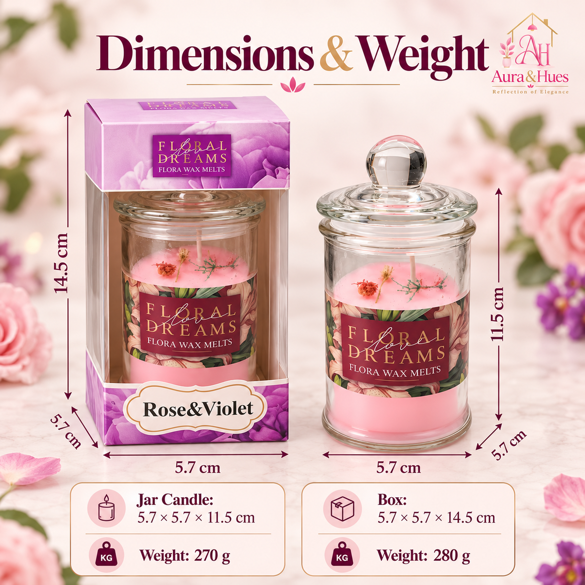 Candles Rose & Violet in Jar 2 pcs set