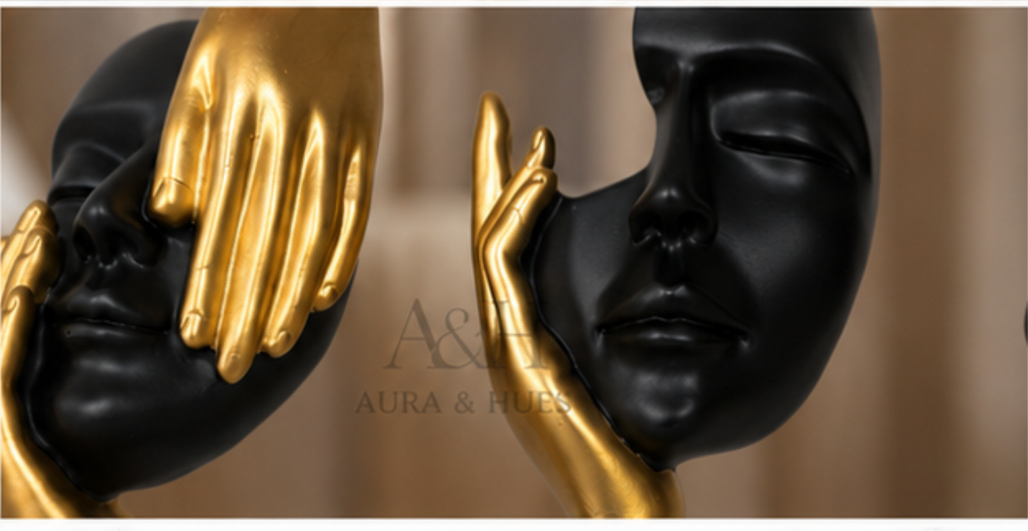 Abstract Face Sculpture Set – Black & Gold (Set of 3)