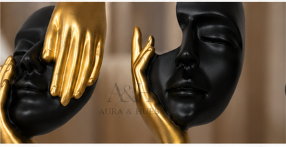 Abstract Face Sculpture Set – Black & Gold (Set of 3)