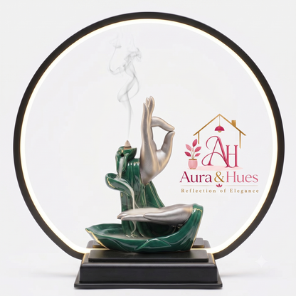Aura & Hues 14-Inch Backflow Incense Waterfall Mountain Burner with LED Ring Light