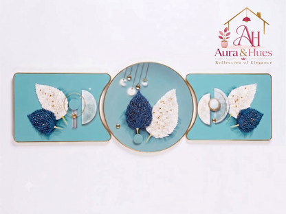Aura & Hues 3-Piece Dual Feather Crystal Glass Wall Painting Set - 48x16 Inches