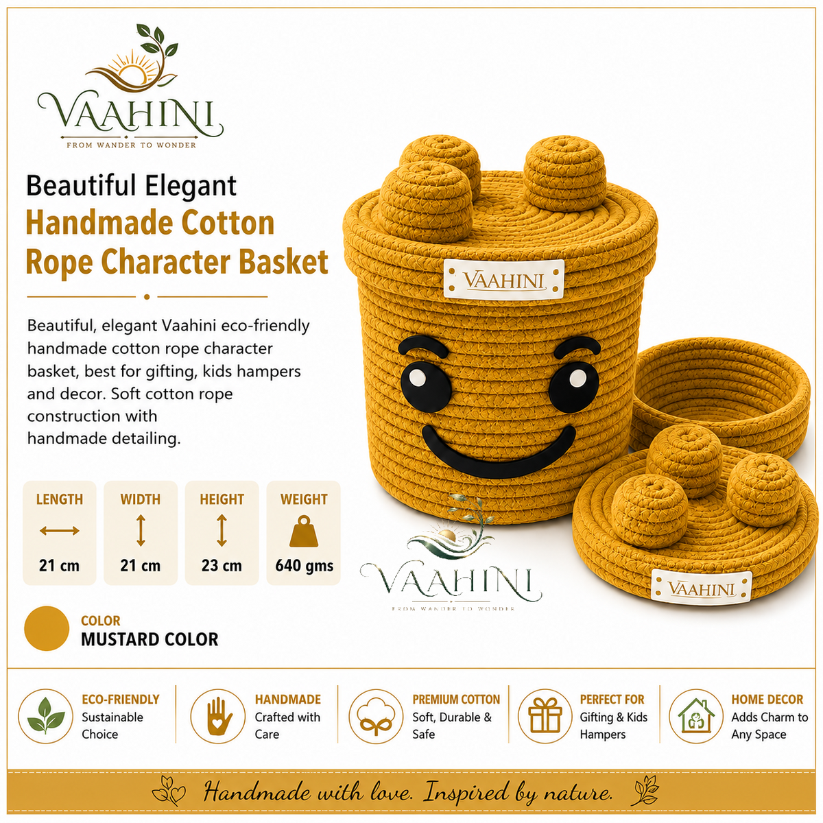Vaahini Cotton Rope Smiley Basket - Multiple Angles