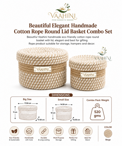 Vaahini Cotton Rope Basket Combo - Natural tone