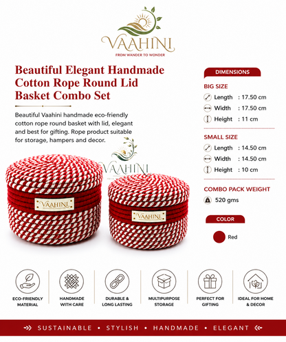 Vaahini Cotton Rope Basket Combo - Perfect for Gifting & Storage