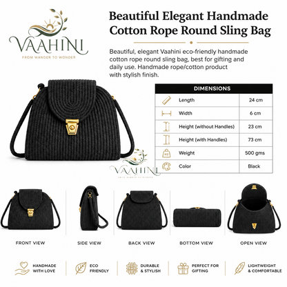 Vaahini Cotton Rope Round Sling Bag - Multiple Angles