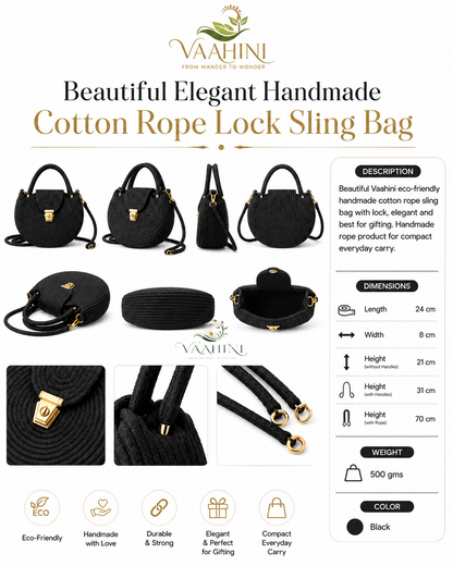 Vaahini Cotton Rope Round Sling Bag - Product info and dimensions