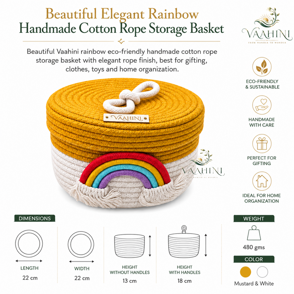 Vaahini Rainbow Cotton Rope Basket – multiple angles