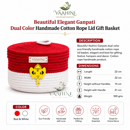 Vaahini Cotton Rope Dual Colored Ganpati Baskets with Lid for Temples