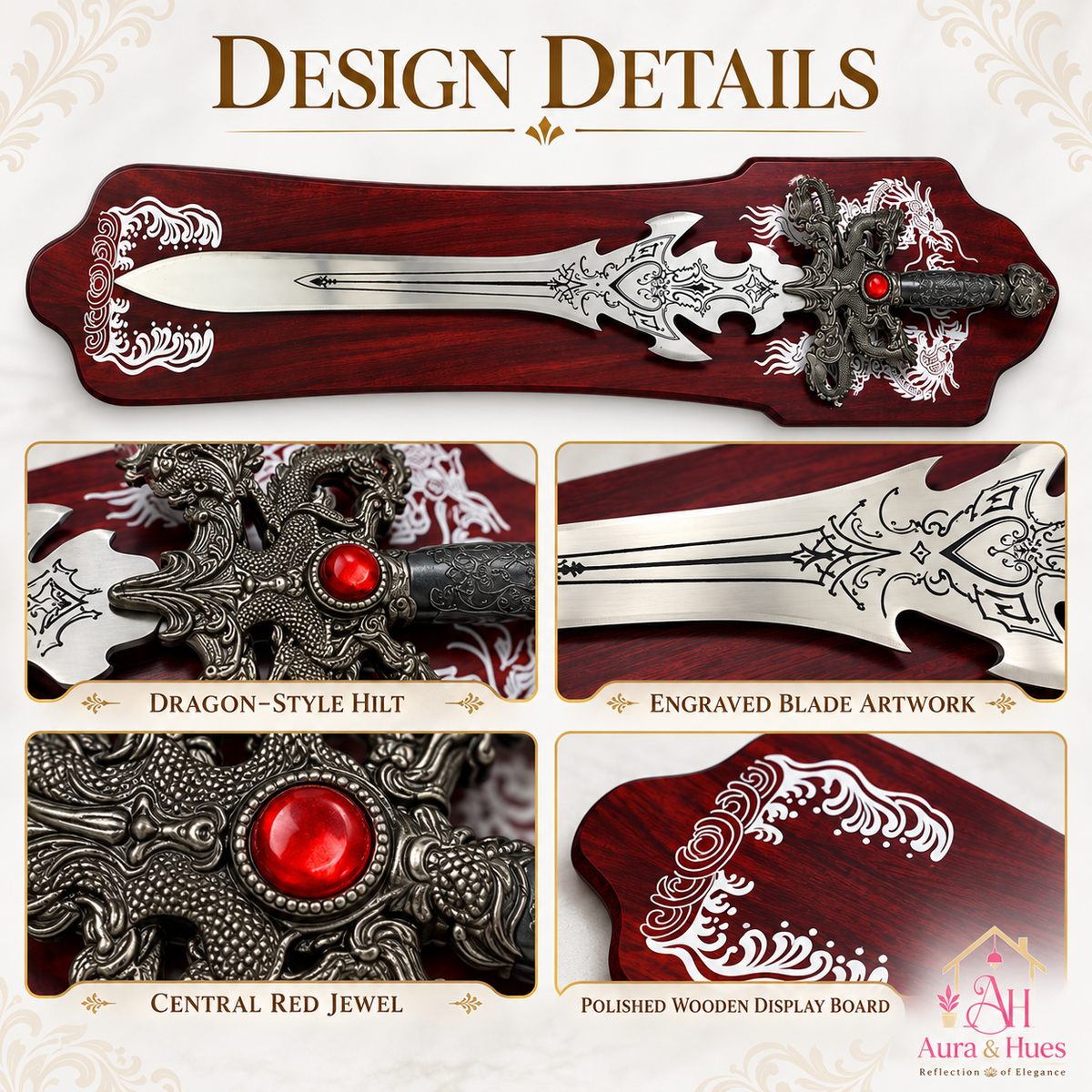 Swords - Fantasy Red Diamond Sword with Wall Hanging Board