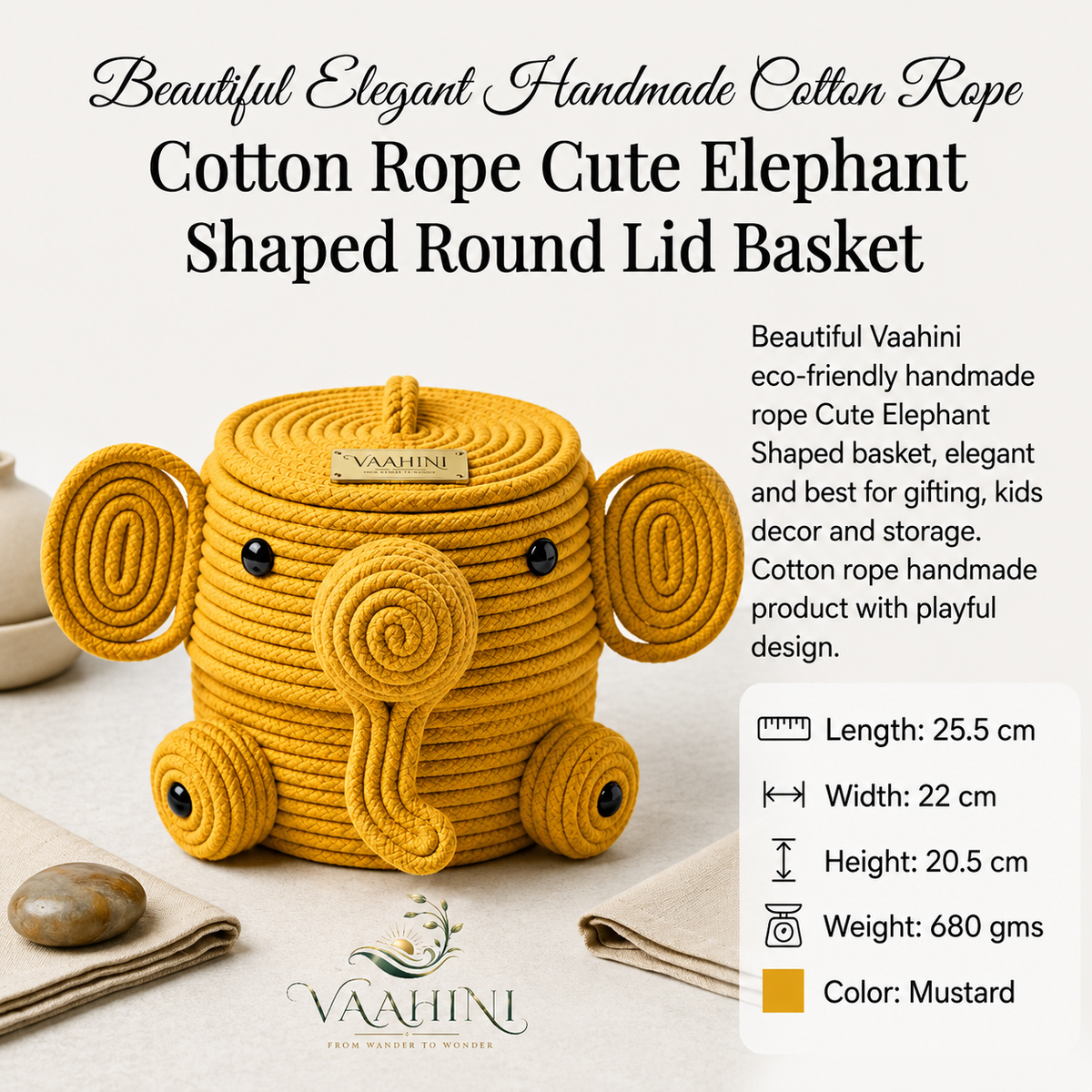 Vaahini Elephant Basket – Dimensions and Features
