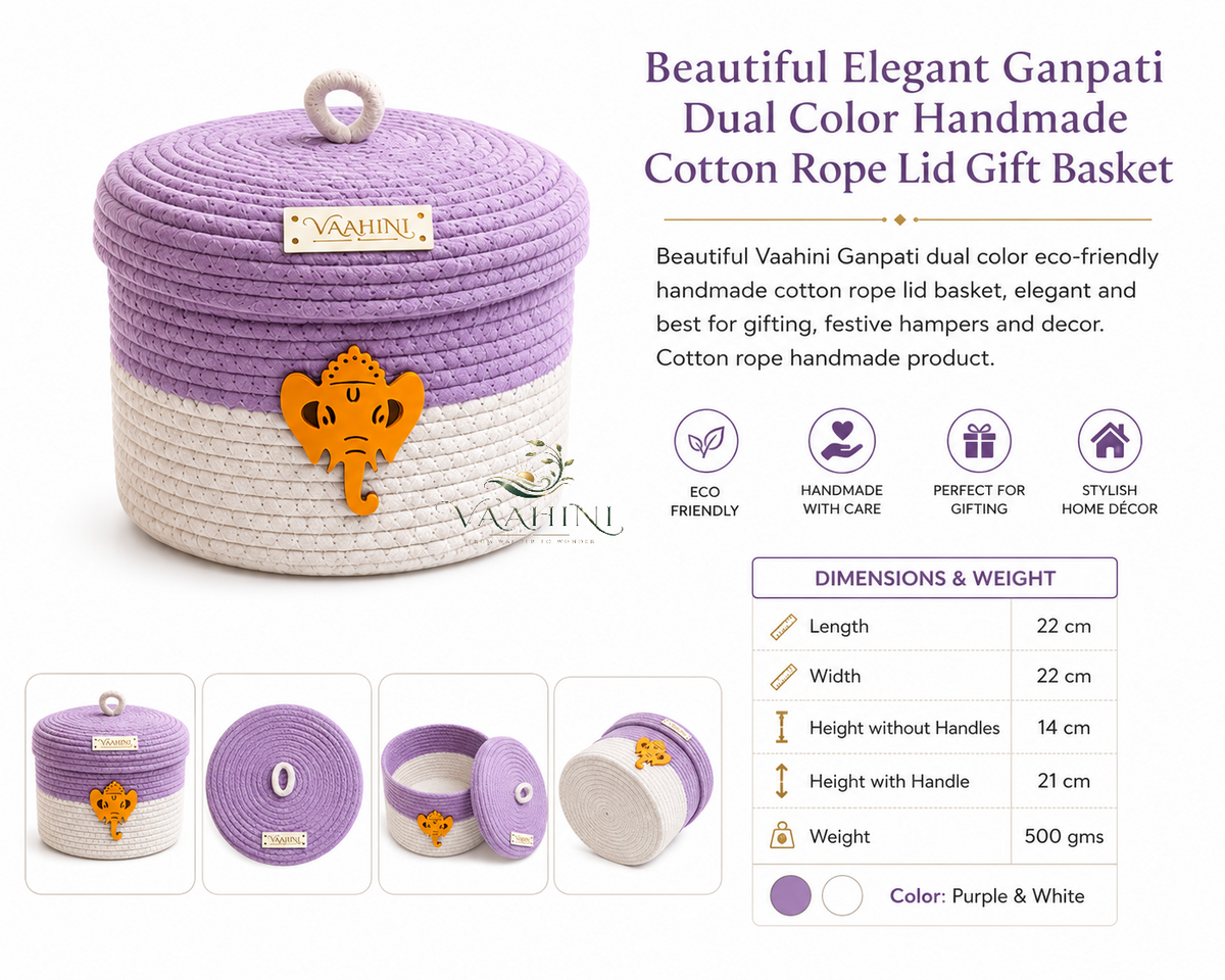 Vaahini Ganpati Basket - Purple White with Lid