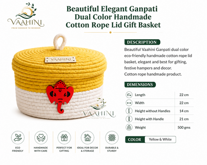 Vaahini Ganpati Cotton Rope Basket - Dimensions & Description