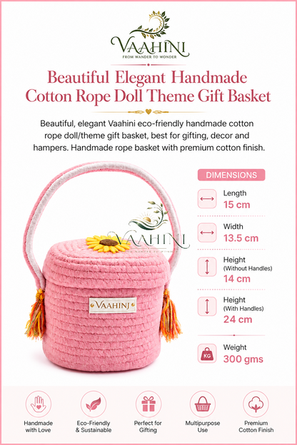 Vaahini pink cotton rope basket front view
