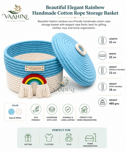 Vaahini Cotton Rope Rainbow Basket - Side View