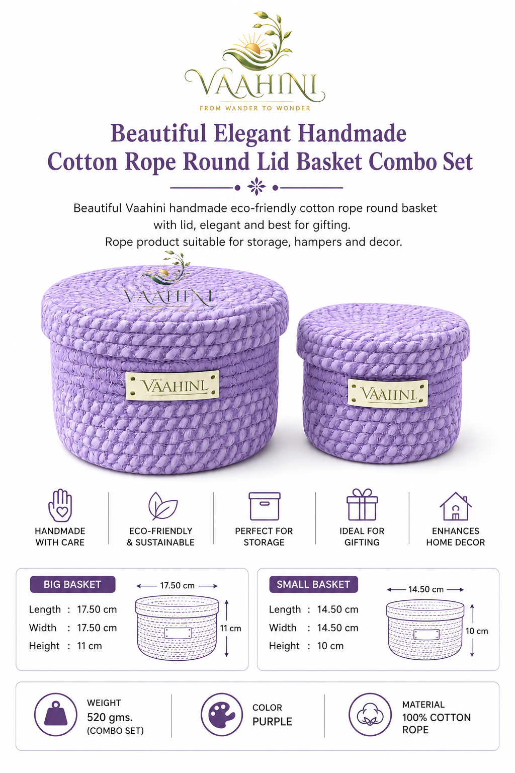 Vaahini Cotton Rope Basket Combo - White Background
