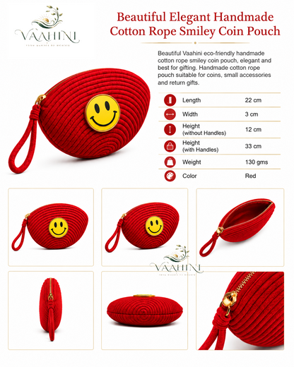 Vaahini Cotton Rope Smiley Coin Pouch - Red front view
