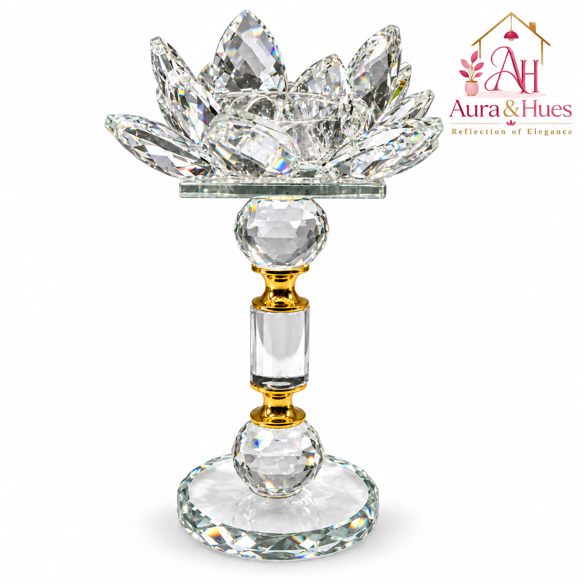 Aura & Hues Elegant Handcrafted Metal Candle Stand Contemporary Decorative Candlestick Holder for Dining Table and Living Room