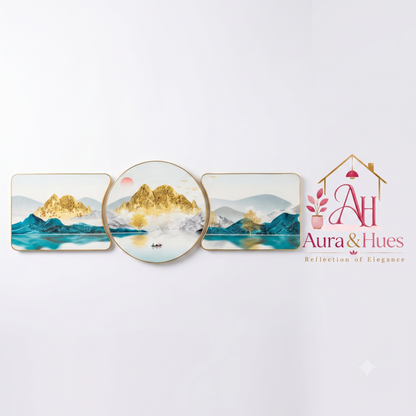 Aura & Hues Modern Abstract Mountain Landscape Crystal Wall Painting - 46x15 Inches