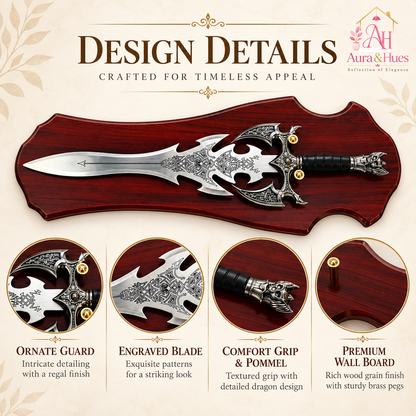 Swords - Fantasy Silver Head Sword with Wall Hanging Board