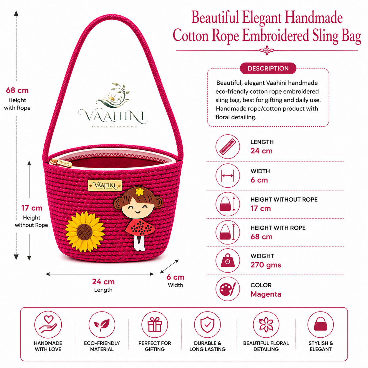 Vaahini Cotton Rope Doll Sling Bag - Multiple Angles